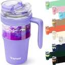 Tronco 32oz Glass Tumbler with Straw and Lid, Leakproof 2-in-1 Sip and Flip Straw Lid, Glass Water Bottles with Handle, Fit in Cup Holder, BPA Free, Dishwasher Safe (Purple)