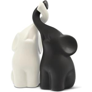 OwMell Set of 2 Loving Elephant Statue Figurine, 6" Elephant Ring Holder, Gifts for Couples Home Lucky Decor - Matte