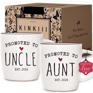 Promoted to Aunt & Uncle 2026 Coffee Mugs Set Gifts, Pregnancy Announcement Gift for New Auntie and Uncle, Baby Reveal Present Ideas, First Time Aunt Uncles Gifts, Gender Reveal Cup for Family, 13oz