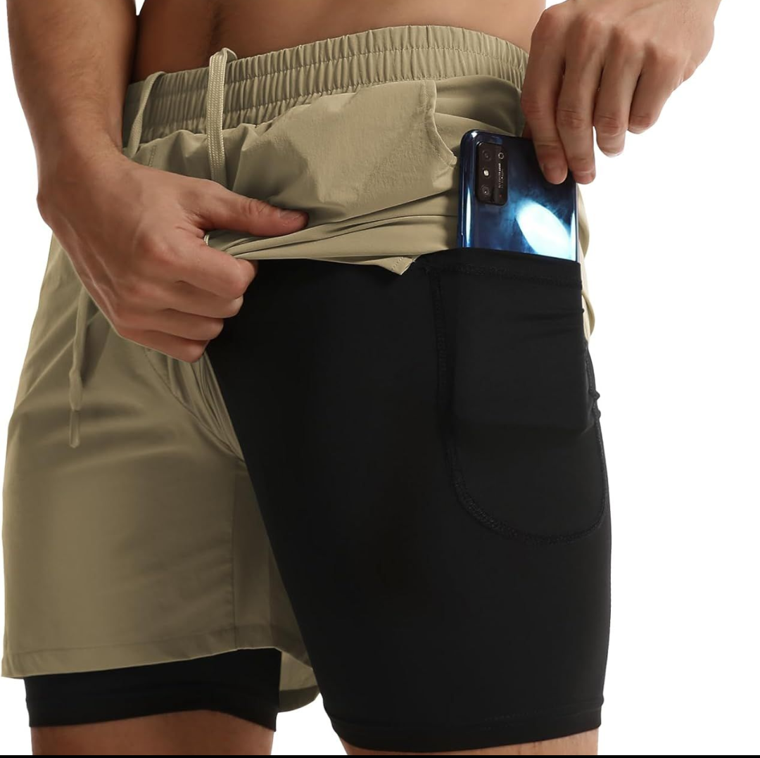 ATTBEA Men's 2 in 1 Running Shorts with Liner 5" Quick Dry Workout Gym Sports Shorts with Pockets (XXL)