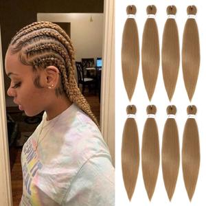 27 Braiding Hair Pre Stretched 26 inch 8 packs Honey Blonde Braiding Hair for Braids Professional Soft Yaki Synthetic Braids Hair Extension Hot Water Setting