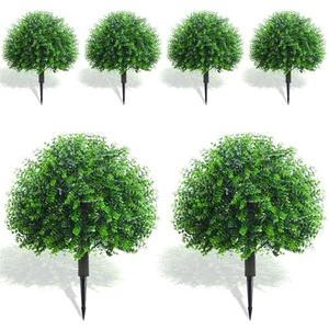 Yunlly 6 Pcs 18 Inch Artificial Boxwood Ball Topiary Tree Fake Outdoor Plants Bush, UV Resistance Faux Shrubs with Spike Realistic Greenery Potted for Indoor Garden Yard Porch Patio Decor (Green)