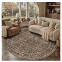 JOOJA 6x6 Dark Brown Vintage Low Pile Washable Boho Round Living Room Rug6ft stain resistant washable circle floor mat,distressed moody carpet, retro indoor rug for bedroom, dining room, home office