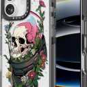 Bouvardia for iPhone 17 Case, Cute Girly Design for Women, Shockproof & Aesthetic, Halloween: Skull & Flowers