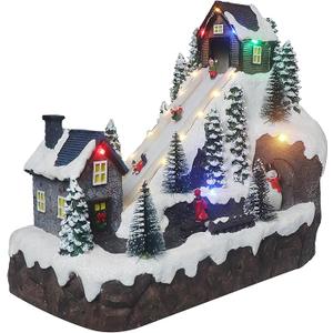 Christmas Village Sledding Down Hill - Lighted Musical Snow Village with 8 Animated Kids Going Down The Mountain
