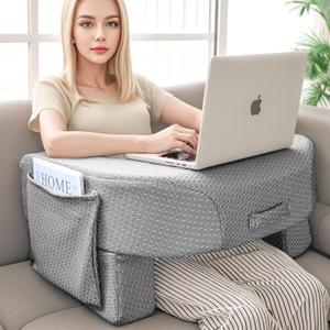 LEBENGURU Reading Pillow for Laptop, Extra Large Armrest Gaming Pillow for Working, Hight Adjustable Lap Desk Pillow for Adult Sitting in Bed, Floor, Sofa (Grey)