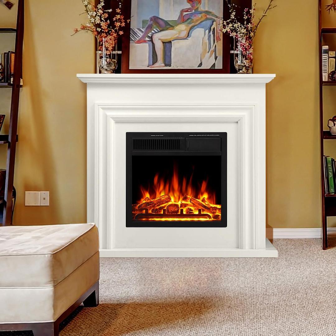 36 Electric Fireplace Mantel Freestanding Electric Fireplace, Remote Control, Adjustable Led Flame, 750W/1500W Cream