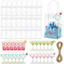 Maitys 24 Sets Clear Plastic Gift Bags with Handle Reusable PVC Transparent Party Favor Bags Goodie Tote Bag Bulk with Cocktail Card for Wedding Bachelorette Baby Shower Birthday Supplies