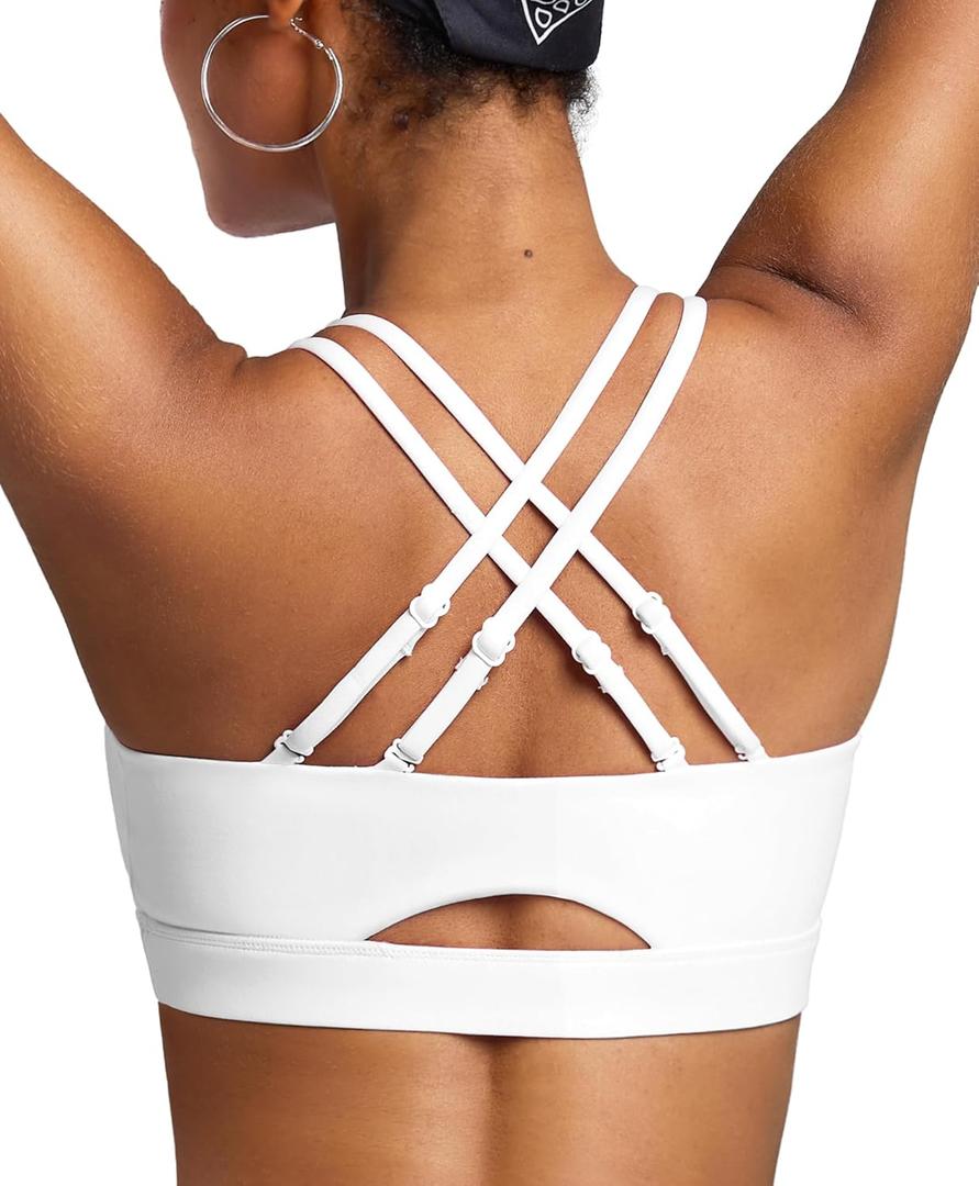 BRXL Sports Bra with Sewn in Pads Light Impact Adjustable Strappy Padded Push Up Sports Bra Criss Cross Back Yoga Workout, Small