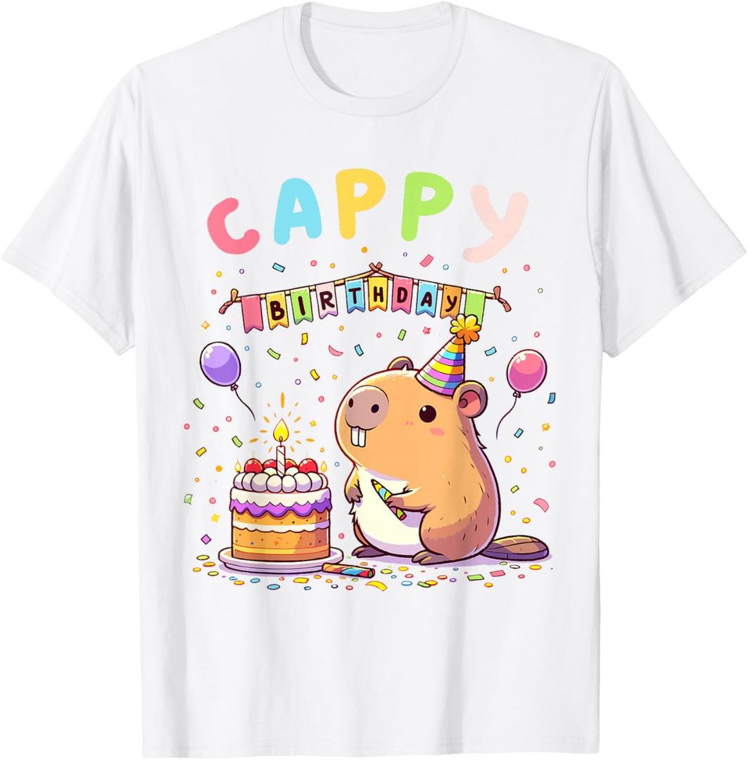 Cappy Birthday Capybara Lovers Girl Boy Happy Birthday Party T-Shirt Large