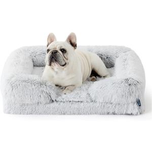 Bedsure Orthopedic Dog Bed Medium Size Dogs - Washable Medium Dog Cat Bed Waterproof, Comfort Pet Couch Sofa with Washable Removable Cover, Pets Bed with Nonskid Bottom, Long Faux Fur-Misty Grey, 28" 2 Pack