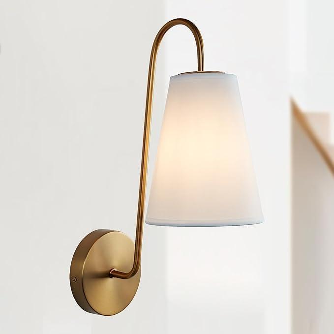 Elegant Design Minimalist Sconce with Linen Shade - Damp Rated in Brass Or Plated Steel, Minimalist Sconce, Damp Rated, Wall Lights, 6" W x 9" D x 16.5" H