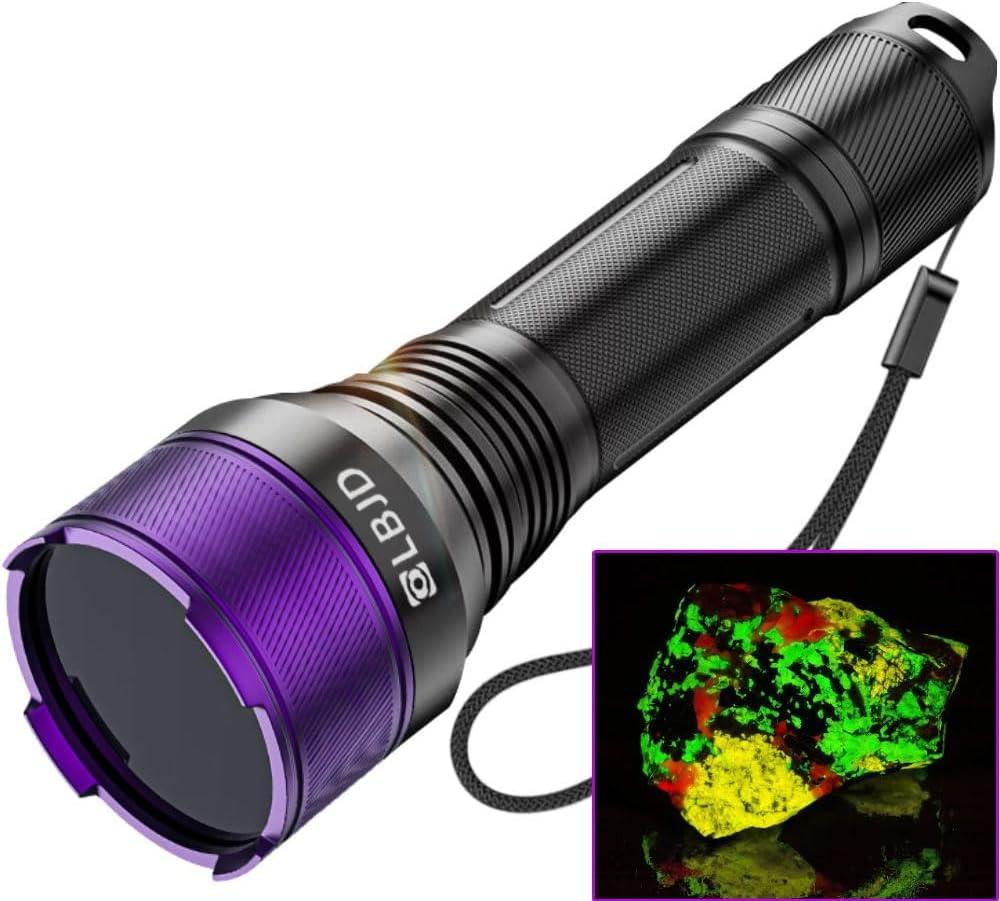 365NM UV Blacklight Flashlight, Professional 4-Core High-Intensity Filtered LED, High Capacity of Battery, Ultra-Long Range Beam for Yooperlite Hunting, Scorpions, Pet Urine, Resins, Counterfeit Money