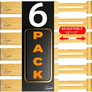 Adjustable Bamboo Drawer Dividers Organizers Expandable (12-17") Kitchen Drawer Organizer Spring Loaded for Kitchen, Dresser, Bathroom, Bedroom, Desk 6-pack