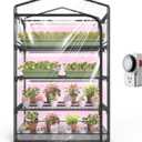 Indoor Greenhouse with Grow Light, 4-Tier Plant Shelf with T5 1.6FT 32W Full Spectrum LED Grow Light for Seed Starting, Succulent, Settable Timer Socket, 39" L x 19" W x 64" H