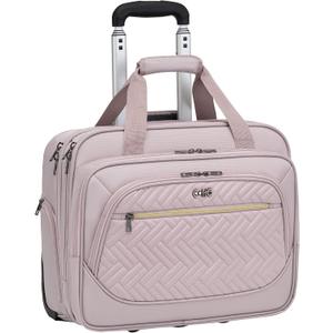 Coolife Rolling Laptop Briefcase 17.3 Inch Laptop Case Roller Computer Bag with Wheels Mobile Office Computer Brief, Pink 