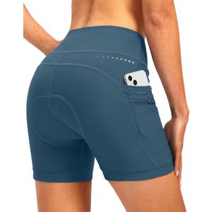 Women's 4D Padded Bike Shorts 5"/7" Riding Underwear Cycling Bicycle Road Biking Cycle Shorts for Women Zipper Pockets (Large, Blue Grey)