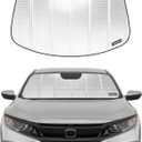 Windshield Sun Shade for Honda Civic 2019-2021, Touring 2016-2021, Type R 2020-2021 with Rearview Mirror Mounted Camera. Reflective Aluminum Film Front Window Sunshade - BLAZBLOCK (Classic Shiny Silver)