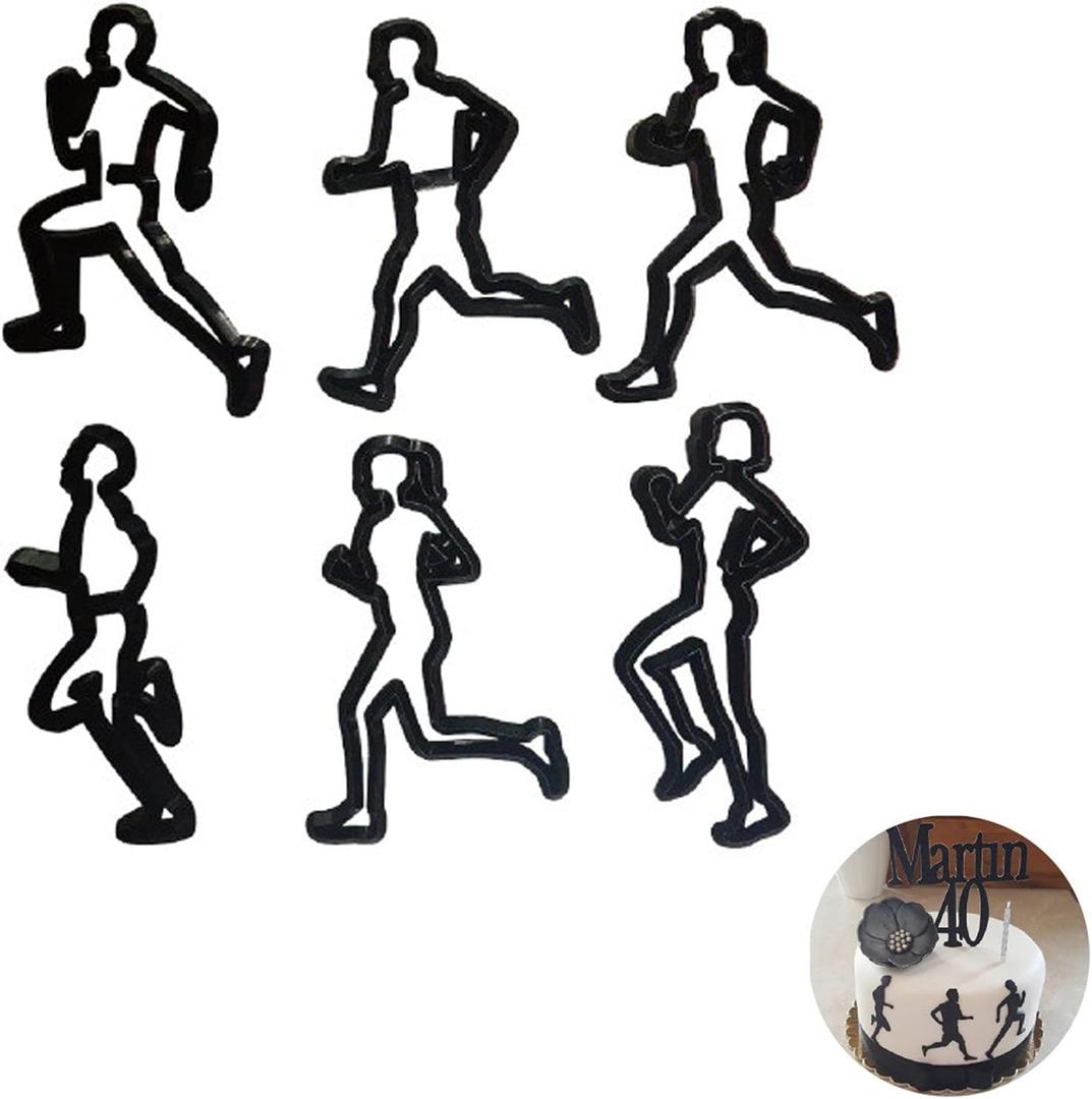 Hsxxf 6PCS Running Fondant Cutters Cookie Cutter Silhouette Gumpaste Flowers Sugar Craft Mold Cake Decorating Tools for Anniversary/Bridal/Engagement Cake Decorating (Running),Black