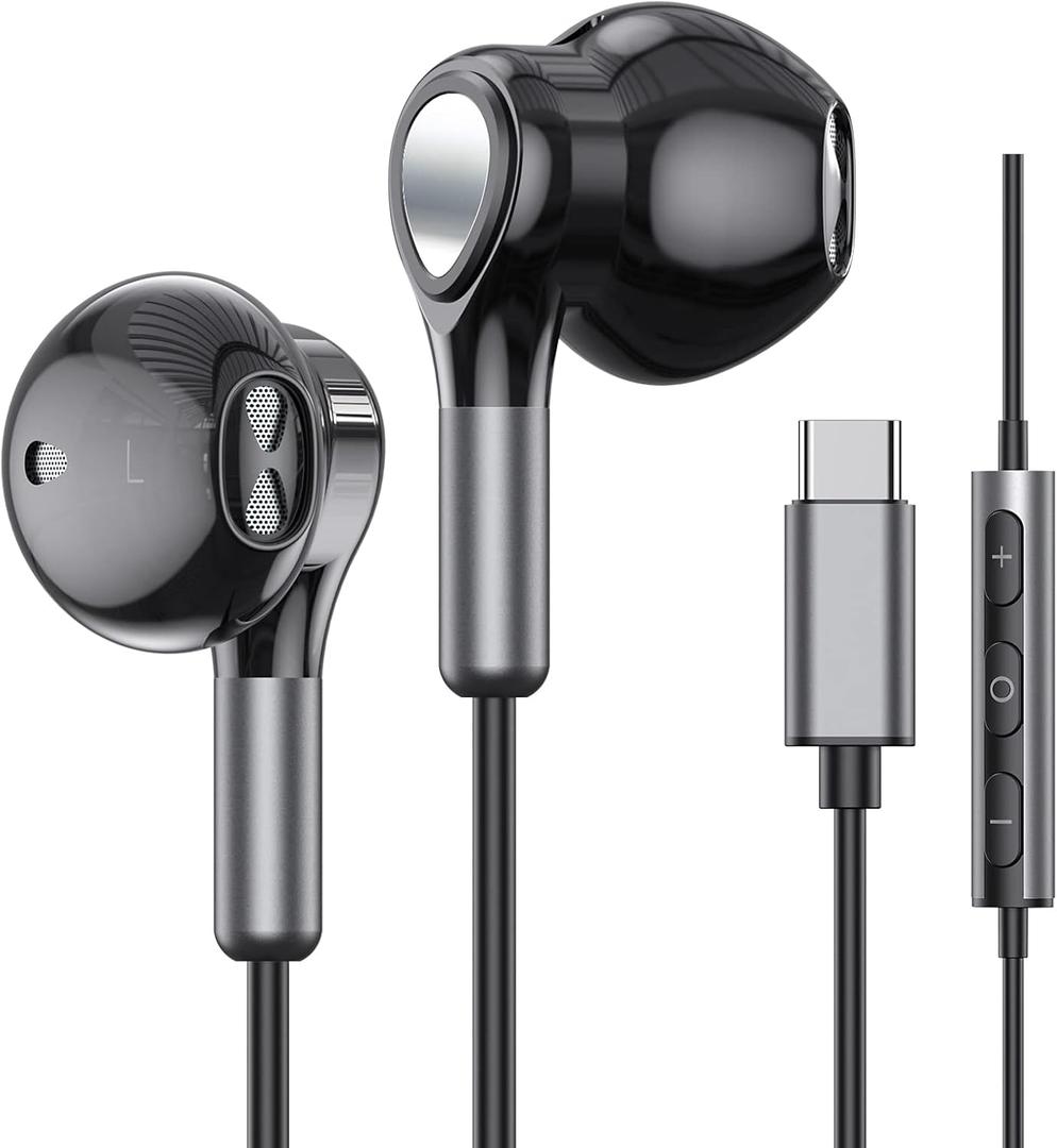 USB C Headphones for Samsung Galaxy S26 S25 S24 S23 S22 S21 S20 A56 A17 A16 Wired USB C Earbuds with Mic Volume Control Earphones USB Type C Headphones for iPhone 17 16 15 Pro Max Plus iPad 10 Pixel