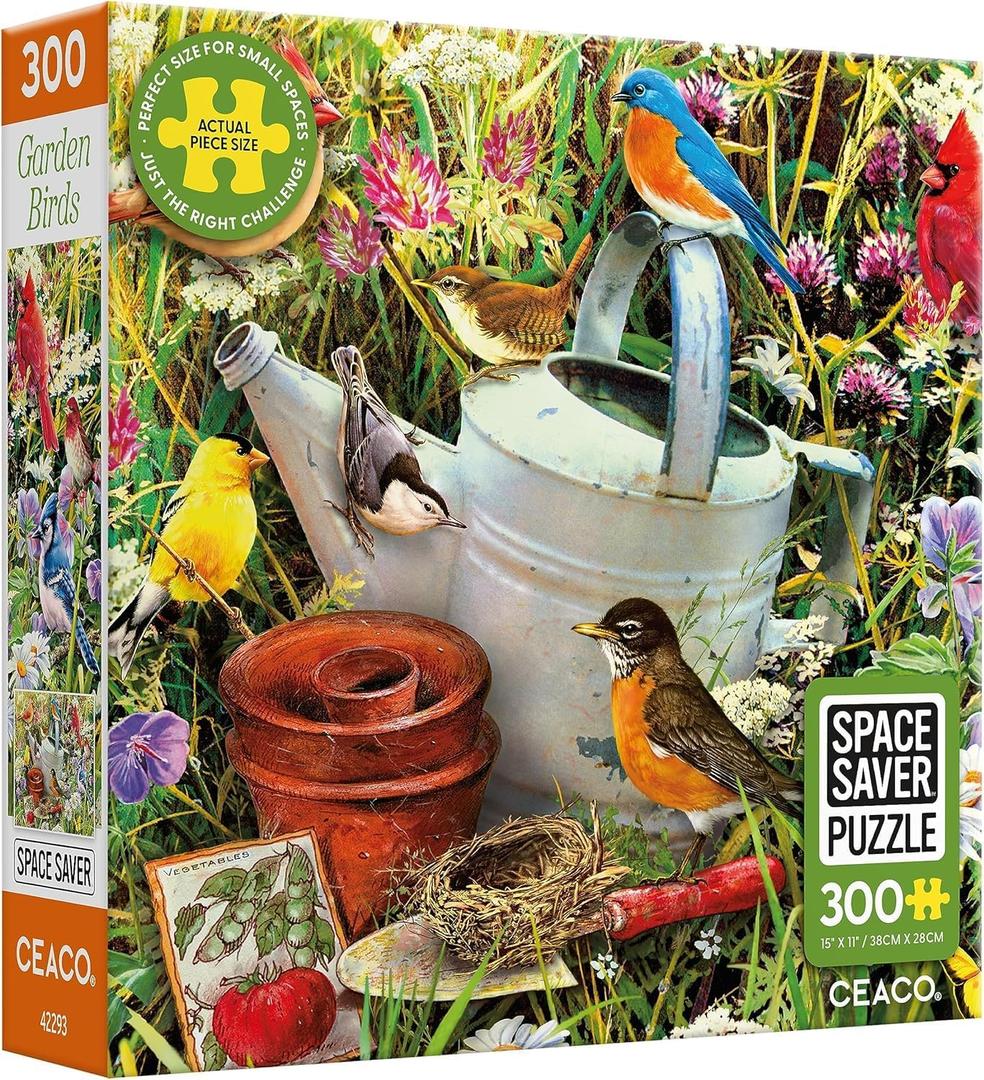 Ceaco  Garden Birds - 300 Piece Jigsaw Space Saver Puzzle  Puzzles for Smaller Spaces and Surfaces