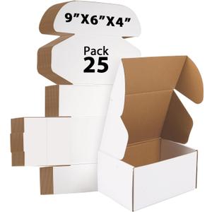 9x6x4 inches Shipping Boxes Set of 25, Small Corrugated Cardboard Box, Literature Mailer, Gift Boxes (White, 9x6x4)