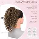 12 Inch Curly Ponytail Extension - Clip in Ponytail Hair Extensions, Natural Claw Clip Ponytail Extension, Synthetic Clip on Ponytails for Women (Color: Chestnut Brown with Blonde Highlights)