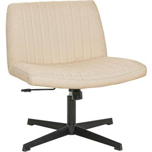 FDW Criss Cross Chair Armless Cross Legged Office Desk Chair Adjustable Swivel Ergonomic Desk Chair No Wheels U Shaped Backrest with Wide Seat Native Sponge Computer Task Vanity Chair for Home Office (Beige)