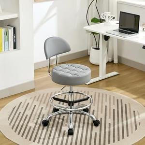 FIRAVOE Drafting Stool with Back (Swivel Chair with Quiet Wheels) (Adjustable Height 20-27 inch) Rolling Office Swivel Stool (Gray)