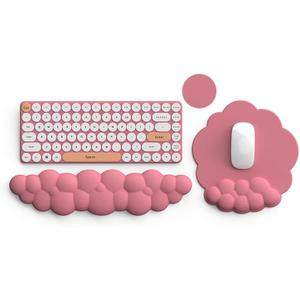 Cloud Keyboard Wrist Rest and Mouse Pad with Wrist Support Set, Ergonomic PU Leather Mouse Pads, Pain Relief Memory Foam Non-Slip for Computer,Laptop, Morandi Red, 2 Pcs