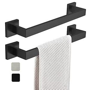 16 Inch Towel Bar 2 Pack for Bathrooms 12/16/24/28/32/36 Inch Stainless Steel 304 Brush Nickel Towel Holder Modern Square Towel Rod Rustproof Wall Mount 2 of Pack (16 inch, Matte Black)