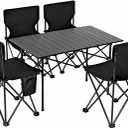 Camping Table Adjustable Height Folding Table with 4 Chairs, Portable Picnic Table and Chairs Set with Carry Bag Indoor Outdoor for Camping, Travel, Patio, RV, Backyard BBQ, Easy to Carry, Set of 5