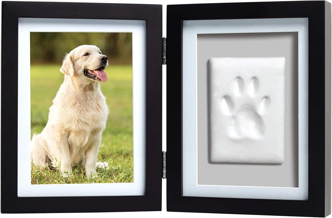Pearhead Pet Paw Print Photo Frame With Clay Imprint Kit - Wooden Pet Paw Print Frame, DIY Memorial Keepsake for Cats and Dogs, No Mess Clay for Perfect Pawprints, Ideal Home Decor and Gift, Black (Black Clay Print Table Top Frame)