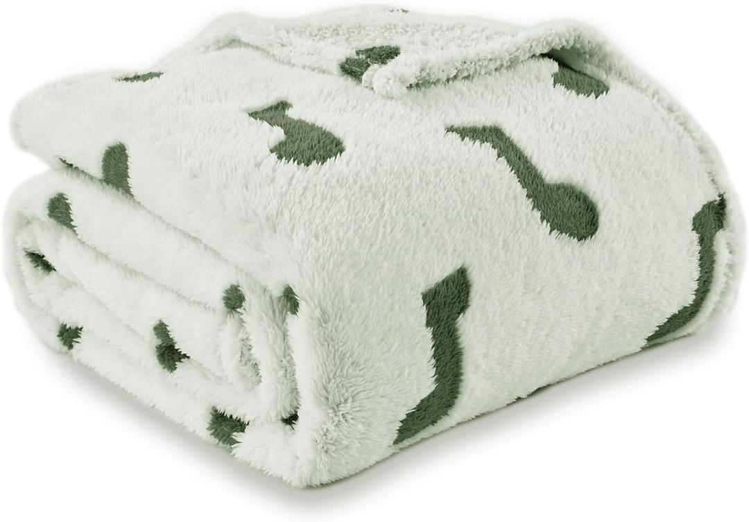 PLEVONITH Green Throw Blanket for Couch - 3D Music Patterned Fleece Throw Blanket for Home Décor, Winter Blanket 50x60 Inches (300GSM)
