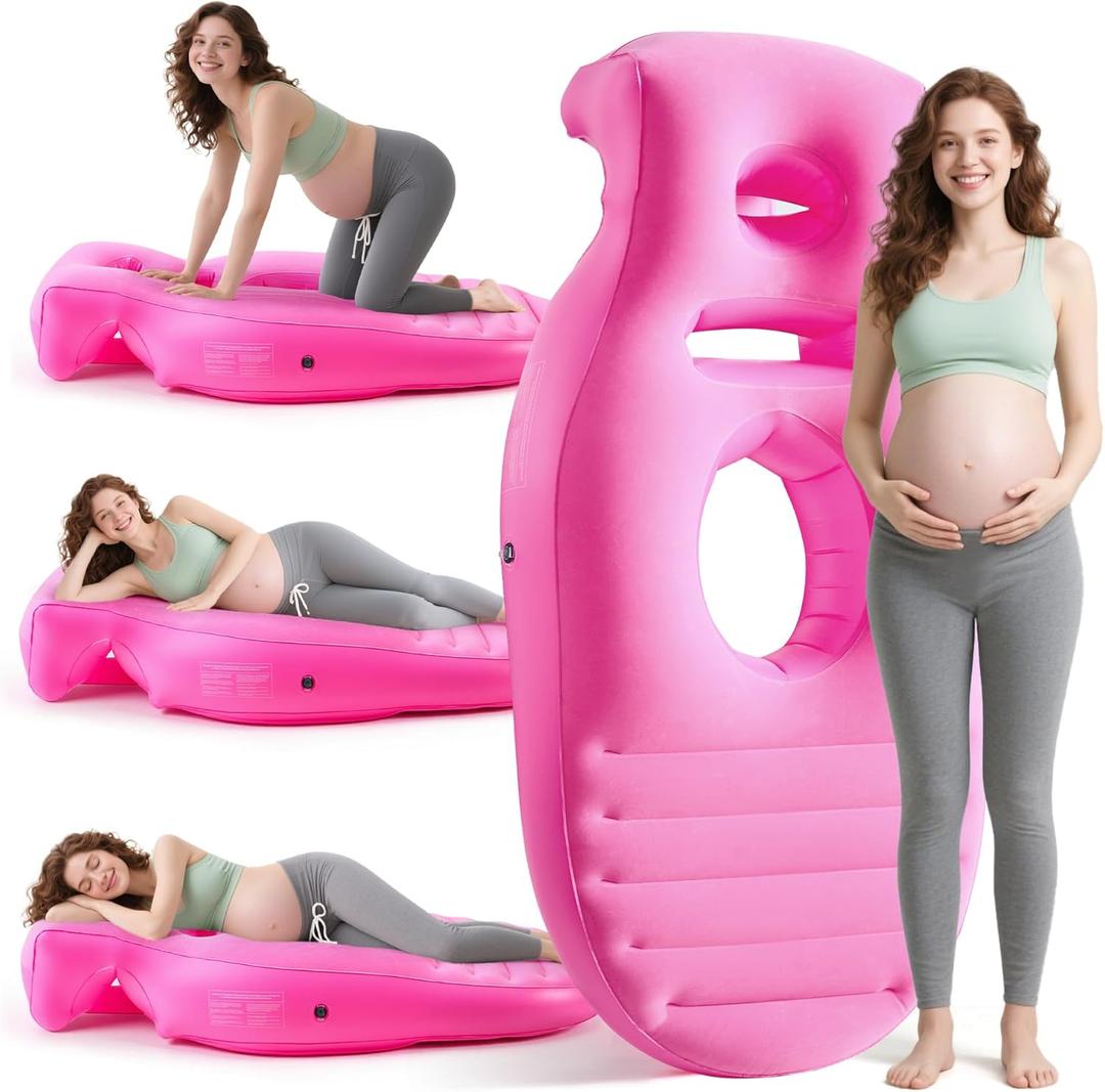 Inflatable Pregnancy Pillow, Full Body Pregnancy Mattress with Hole for Belly Chest/Head, Pregnancy Pillows for Prone Sleeping, Relieves Back Pain-Portable for Massage, Home, Travel-Pink