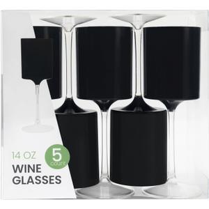 PLASTICPRO 10 Pack Plastic Wine Goblets 14 oz Two Tone Elegant Disposable Wine Glasses with Stem Reusable Hard Plastic Drinking Glasses for Parties Weddings, Black and Clear