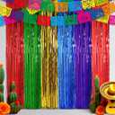 Day of The Dead Backdrop Decoration 20 x 6.6 ft Dia De Los Foil Fringe Curtains Backdrop Mexican Papel Picado Banner Streamer Day of The Dead Party Decoration para Fiesta Background Decor