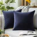 QUORGVES Navy Blue Pillow Covers 18x18 inch Set of 2 Velvet Decorative Throw Pillows for Living Room Sofa Couch Bed Bedroom (Dark Navy Blue)