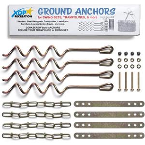 Metal Ground Anchor Kit - 4pcs Auger-Style 12 3/4" ea. All Hardware Included. Easy Assembly, Strong and Durable. for Backyard Swing Sets, Trampolines, Yard Furniture, by XDP Recreation a USA Company