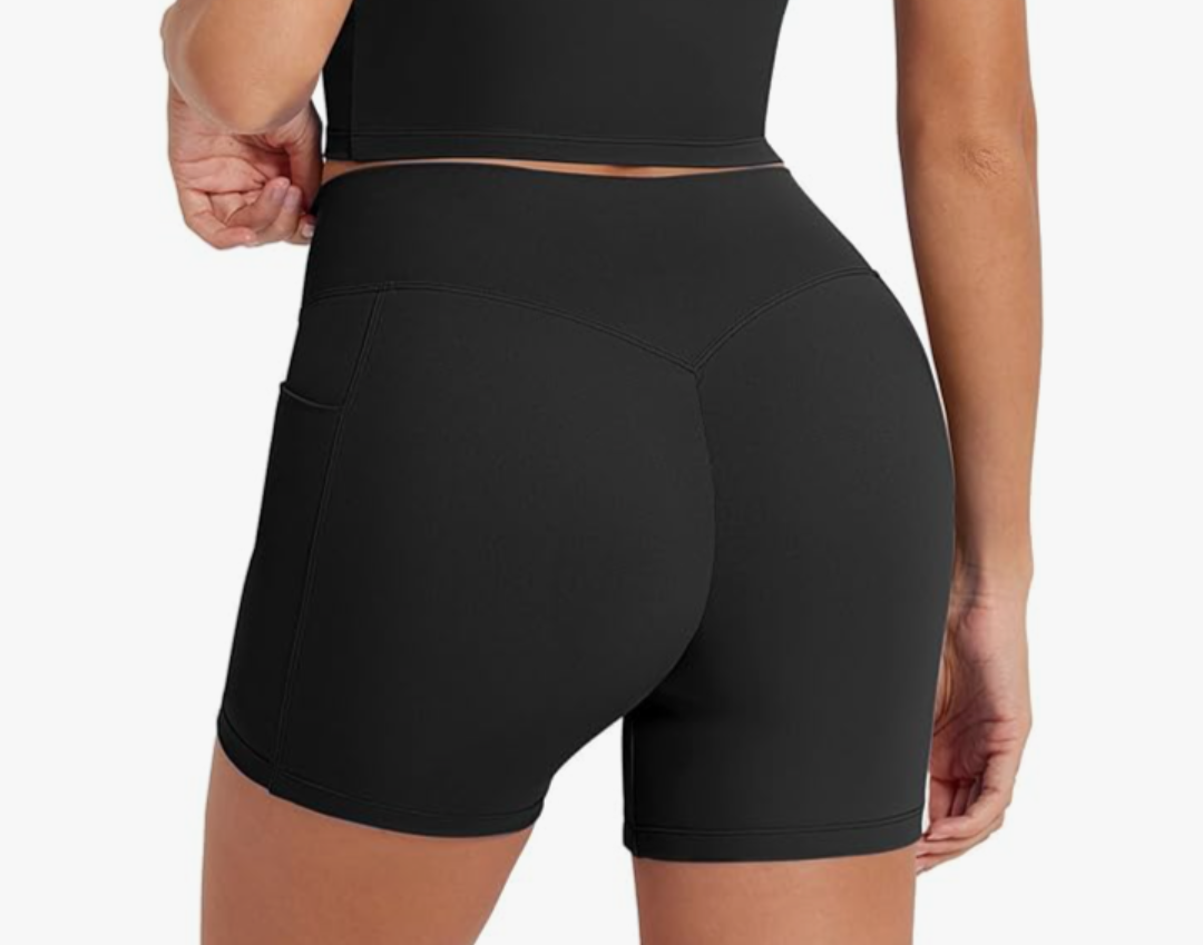 MOOSLOVER Women Biker Shorts with Pockets High Waisted Workout Tummy Control Gym Running Athletic Yoga Shorts, L