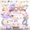 Party Inspo Reach Four The Stars Birthday Decorations, Outer Space 4th Birthday Decorations Girl, Space Astronaut Planet Party Supplies Backdrop Balloon Banner Tablecloth Crown for 4 Year Old Girl