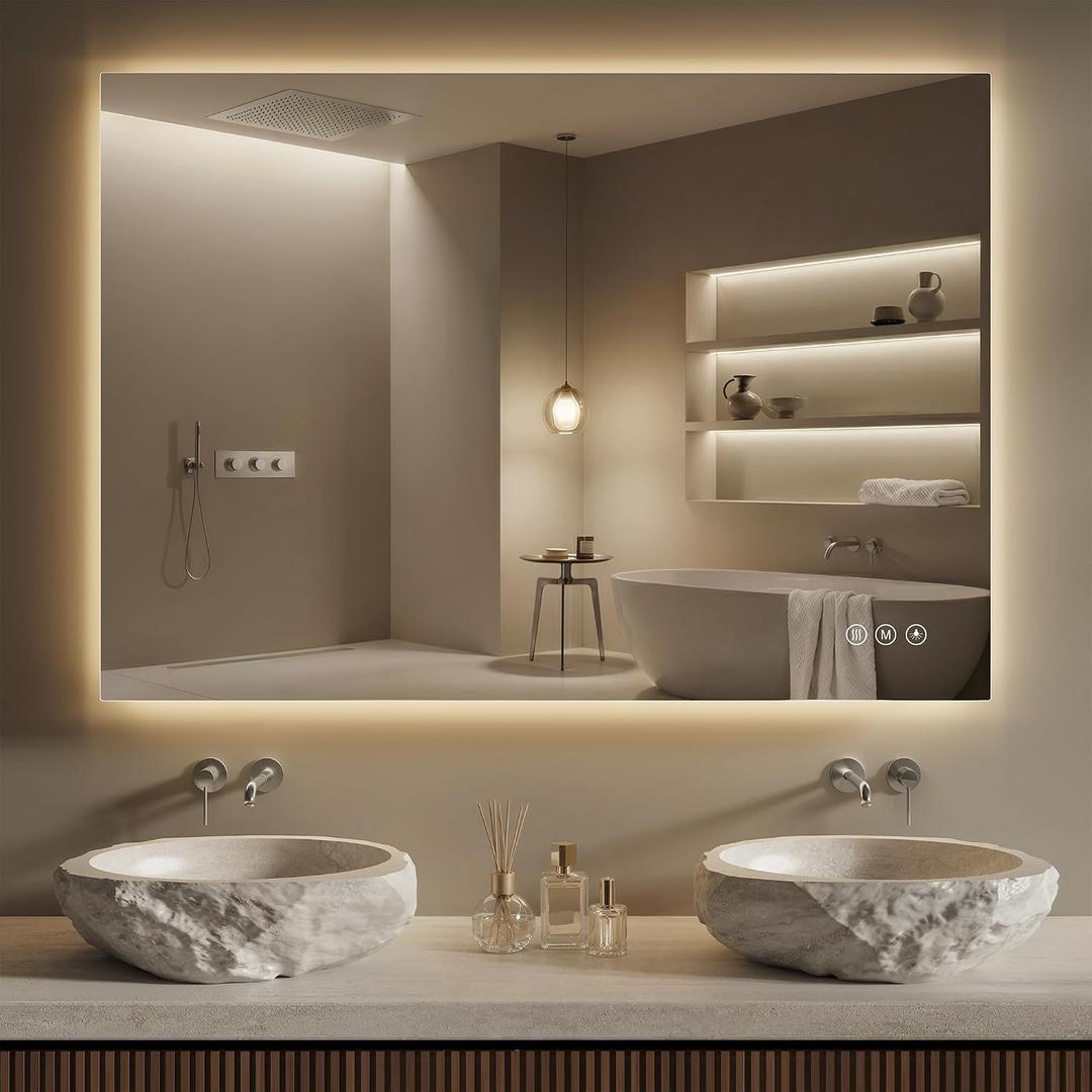 40"X30" LED Bathroom Mirror with Lights, Anti-Fog, Backlit Lit with CRI>90 | Lighted Bathroom Vanity Mirror for Wall, Memory Function, Tempered Glass, 3 Colors Frameless Lighted Mirror for Bathroom