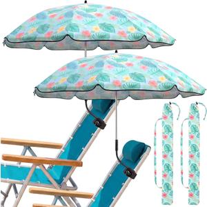 Shinylin 2 Pcs Hawaii Beach Chair Umbrella with Clamp 44" Adjustable Design