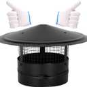 10Inch Chimney Cap,6/7/8/10 Inch Adjustable Stainless Steel Chimney Cap,304 Steel Round Rain Cover with Mesh Screen, Universal Cone Top Roof Cap for Wood/Oil Stove Vent, Weatherproof & Easy Installation (Black)