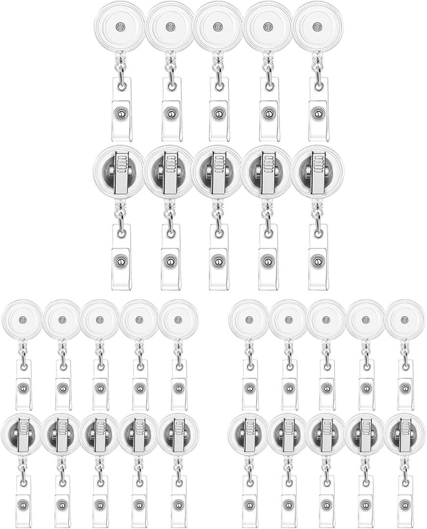 30 Pack Retractable Badge Reels with Swivel Alligator Clip - Bulk Heavy Duty Retractable Badge Holders, ID Card Name Tag Holder Clips for Teacher Student Worker Employee (Translucent Clear)