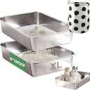 Stainless Steel Sifting Litter Box for Clumping Clay Litter, Extra Large Metal Sifting Litter Pan with Litter Storage Bag, Easy Cleaning-20 ''Lx 13.8''W x 6''H