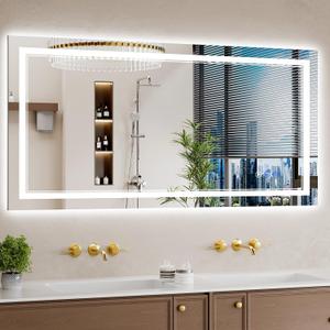24"x48" LED Bathroom Mirror with Lights, Anti-Fog, Backlit + Front Lit, Dimmable, Led Vanity Mirror for Wall, Lighted Bathroom Mirror, 3 Colors, Shatter-Proof Tempered Glass (White)