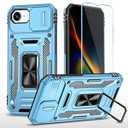 SunStory Compatible with iPhone 16e Case with HD Screen Protector & Slide Camera Cover & Rotated Ring Kickstand, [Military-Grade] Phone Case for iPhone 16e, Z_NavyBlue