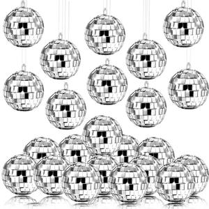 MTLEE 20 Pcs Disco Balls Decoration Mirror Disco Ball Assorted Silver Mini Glass Different Sizes Reflective with Rope for 70s Wedding Dance Music(1.2 Inch)