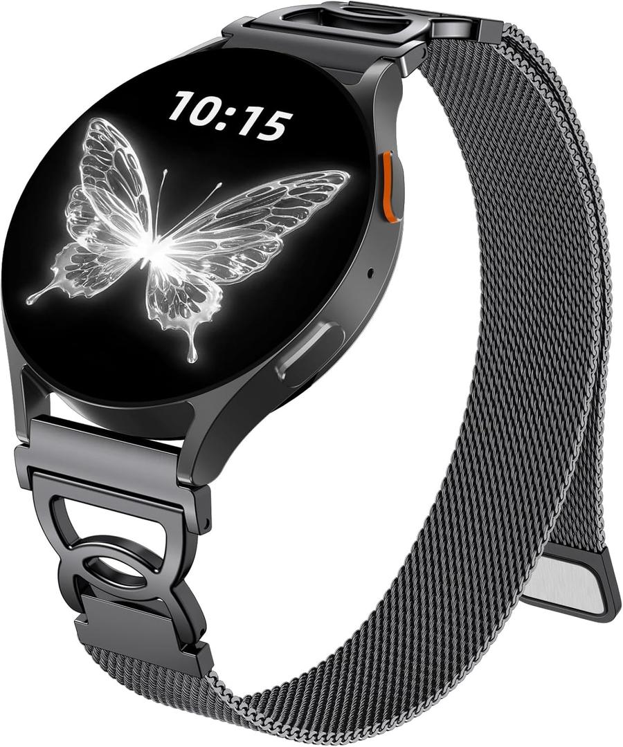 Adorve Slim Metal Strap Compatible with Galaxy Watch 7 Band, Galaxy Watch 8 Band, 6/5/4/FE/Pro/Classic/Active 2, 20mm Replacement Strap for Samsung Watch Bands for Women with Unique Design (Black)